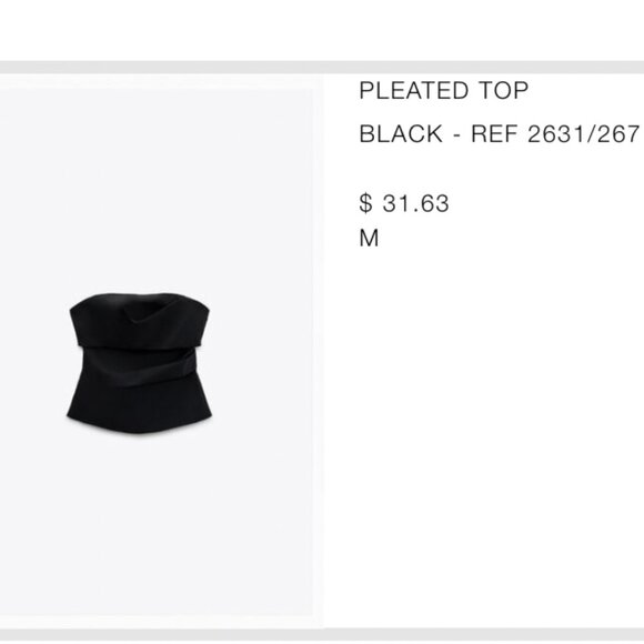 Zara Strapless Pleated Top (Black) - Picture 3 of 3